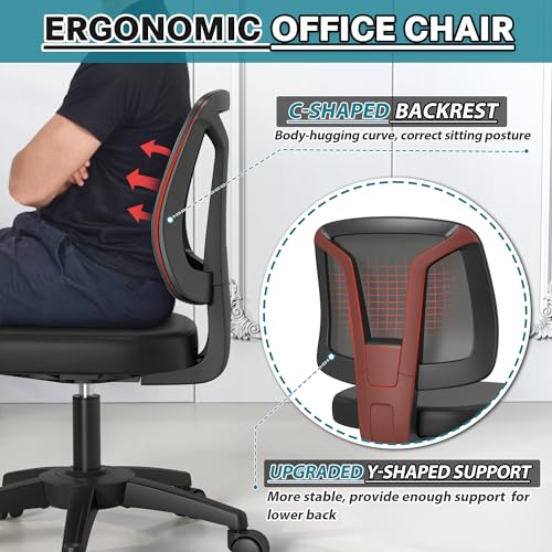 Armless Ergonomic Swivel Desk Chair with Adjustable Height for Small Spaces
