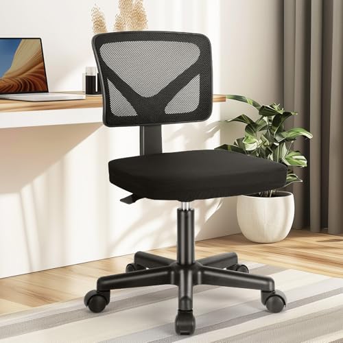 DUMOS Black Ergonomic Mesh Rollable Desk Chair for Small Spaces