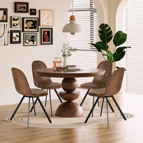 Set of 4 Brown Suede Swivel Dining Chairs with Padded Seats