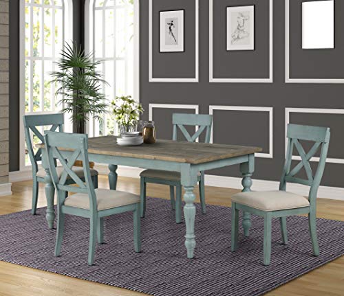 Roundhill Furniture Prato Blue & Tan Upholstered Dining Chairs Set of 2