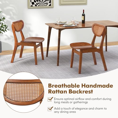 Giantex Set of 4 Armless Wooden Dining Chairs with Cane Backrest and Rubber Wood Legs, Walnut Farmhouse Accent Chairs, Max Load 265 lbs