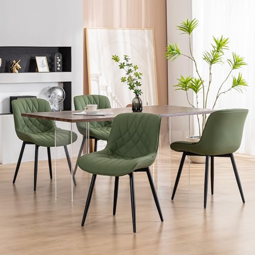 WKGZ INVESTCO Mid Century Modern Olive Dining Chair Set - Comfortably Upholstered Faux Leather