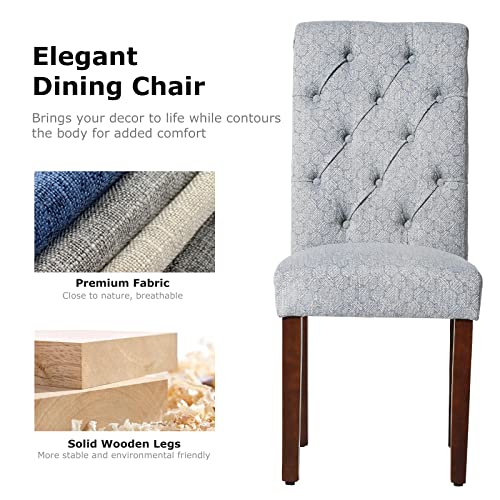 Set of 2 Blue Fabric Dining Chairs with Button Tufted Design for Kitchen or Dining Room
