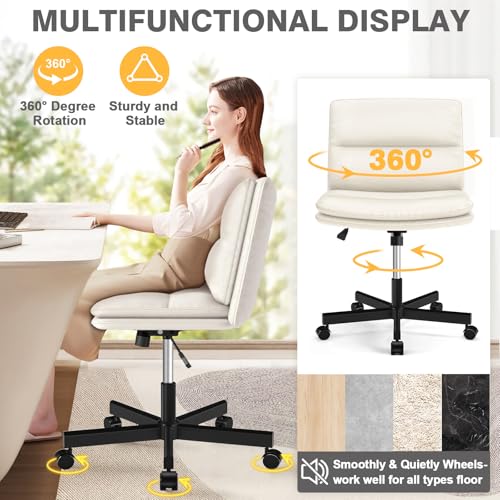 TVON Ergonomic Armless Office Chair with Wheels, Thick Cushion, Height Adjustment, and Rocking Function