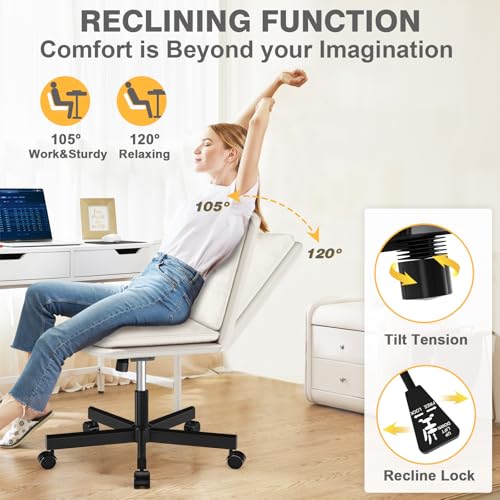 TVON Ergonomic Armless Office Chair with Wheels, Thick Cushion, Height Adjustment, and Rocking Function