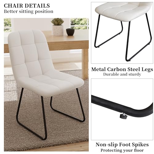 4 Modern Off-White Faux Leather Dining Chairs with Black Legs
