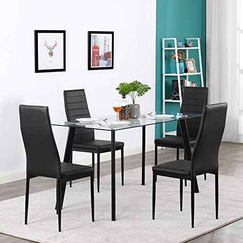 Karl Home Black Dining Chair Set of 4 - Curved Leather Dining Chairs for Kitchen and Living Room, 300lbs Capacity