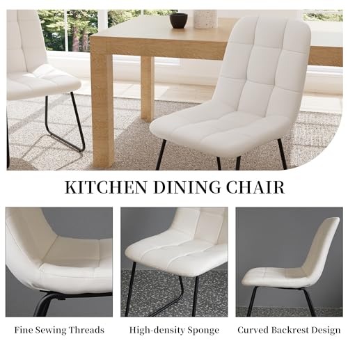 Set of 4 Modern Faux Leather Dining Chairs for Kitchen and Living Room (Off-White with Black Legs)