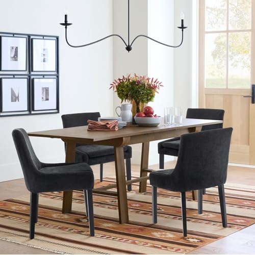 COLAMY Set of 6 Modern Upholstered Dining Chairs with Wood Legs - Black Corduroy Mid Back Accent Chairs for Living/Dining Room