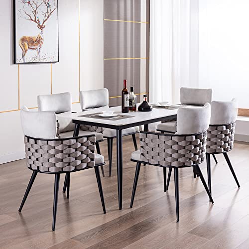 BFZ Mid-Century Modern Velvet Dining Chair Set with Metal Legs (6 Pieces)