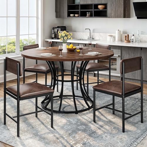 DWVO Set of 4 Brown Upholstered Dining Room Chairs with Metal Legs for Kitchen and Living Room