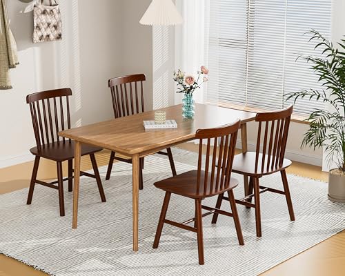 Set of 4 Walnut Farmhouse Windsor Dining Chairs for Restaurant and Home