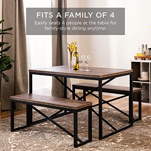Best Choice Products 45.5in 3-Piece Space-Saving Dining Set for 4 - Brown/Black