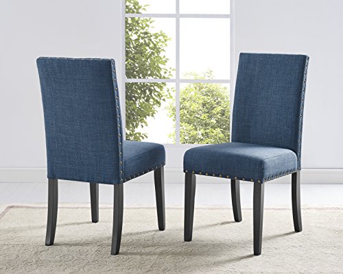 Roundhill Biony Blue Nailhead Trim Dining Chair Set