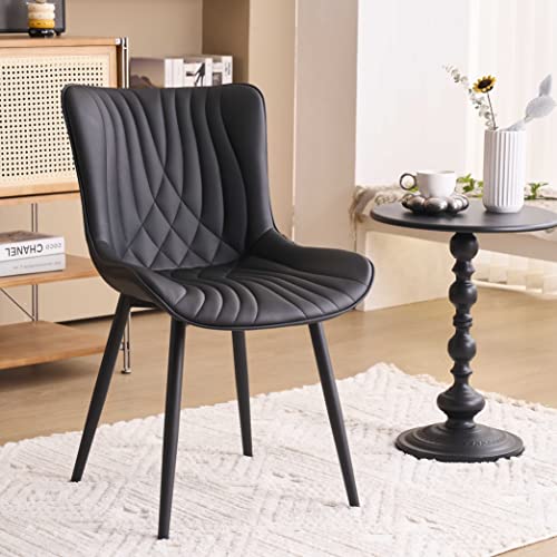 YOUTASTE Mid-Century Modern Black Upholstered Dining Chairs Set of 2