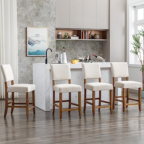 Dagonhil Beige Upholstered Bar Stool Set of 4 Wood Legs