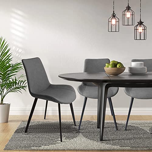 Set of 4 Modern Upholstered Dining Chairs with Faux Leather and Metal Legs - Grey