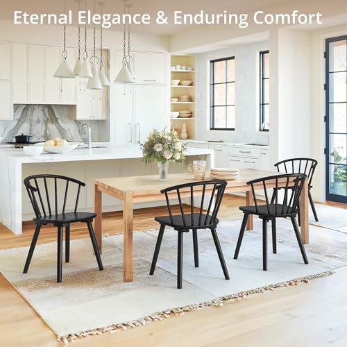 LUE BONA Set of 4 Black Farmhouse Dining Chairs with Semicircular Backrest, 18 Inch