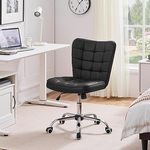 Yaheetech Modern Armless Desk Chair with Adjustable Height and Rolling Wheels, Black Faux Leather