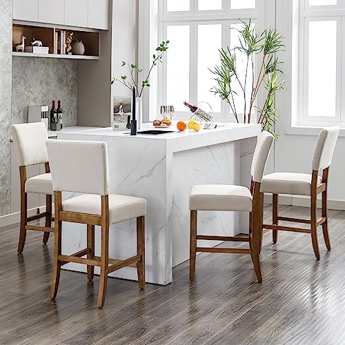 DAGONHIL 24 Upholstered Bar Stools Set of 4 with Wood Legs - Beige Kitchen Counter Chairs