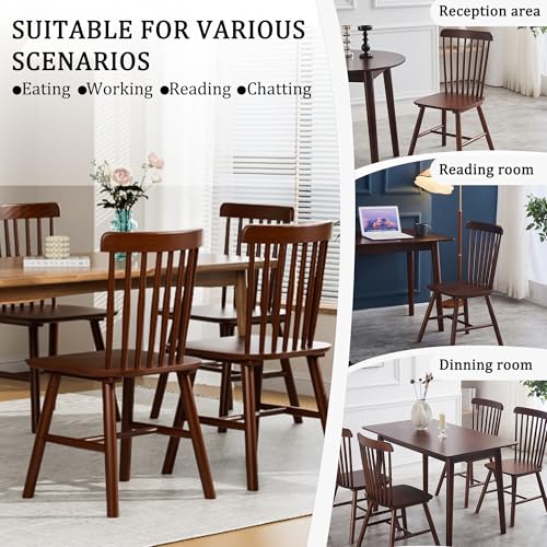 Set of 4 Walnut Farmhouse Windsor Dining Chairs for Restaurant and Home