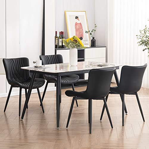 YOUTASTE Set of 2 Black Upholstered Mid-Century Modern Dining Chairs