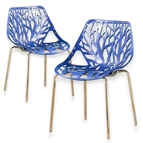 Modern Navy Blue Dining Chair Set with Gold Legs Indoors/Outdoors