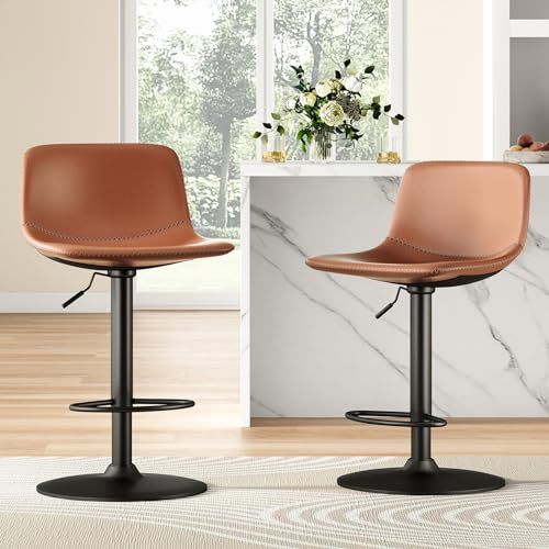 Set of 2 Adjustable Mid Century Modern Swivel Bar Stools with Back Support for Kitchen Island