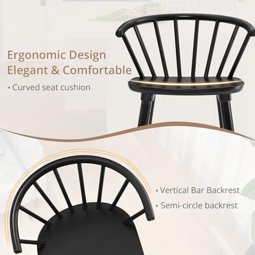 LUE BONA Set of 4 Black Farmhouse Dining Chairs with Semicircular Backrest, 18 Inch