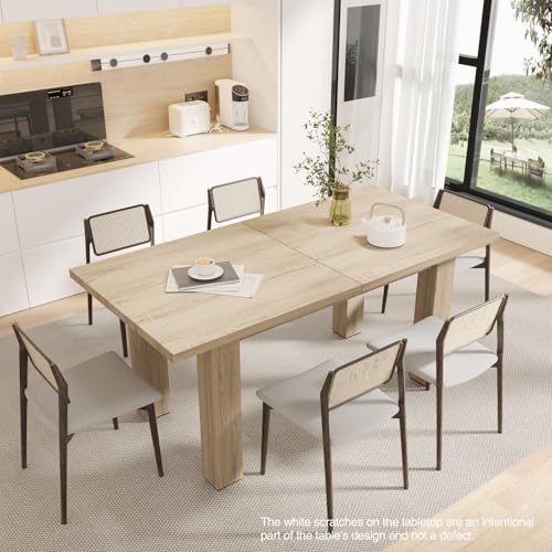 Vabches Extendable Wood Dining Table for 6-10, 55'' to 78'', Mid-Century Modern Design, Space-Saving for Small Apartments and Conferences