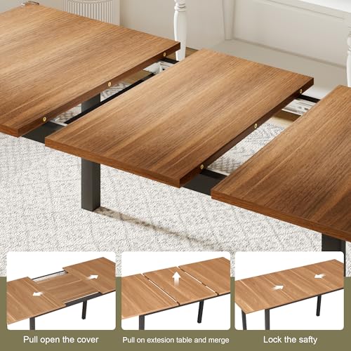 Feonase 63 Extendable Modern Farmhouse Dining Table for 4-8 - Walnut Wood for Small Spaces