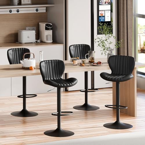 Black Swivel Bar Stools Set of 4 for Counter with Backrest and Footrest