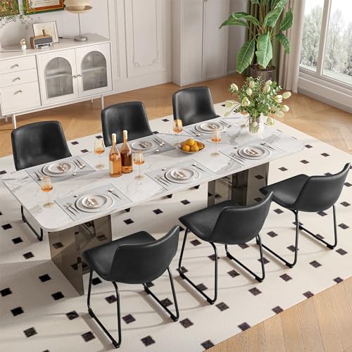 6-Piece Black PU Leather Dining Chair Set with Metal Legs