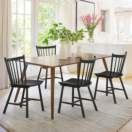 LUE BONA Black Windsor Dining Chair Set for Kitchen and Dining Room