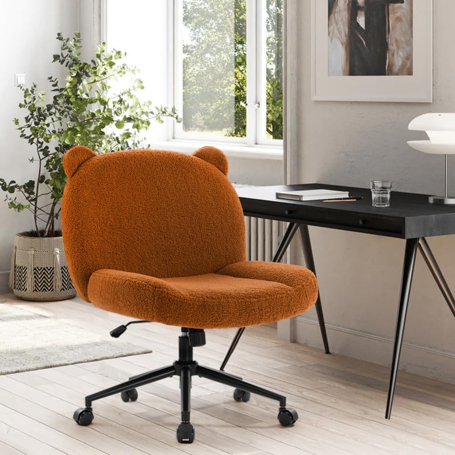 Ergonomic Armless Office Chair with Wheels and Padded Seat for Home and Bedroom (Brown)
